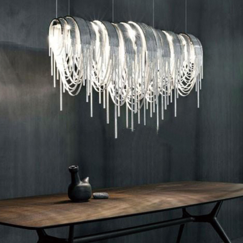 Italian Modern Decorative Lamp Silver Tassel Pendant Light Luxury Aluminum Tassel Chain Chandelier