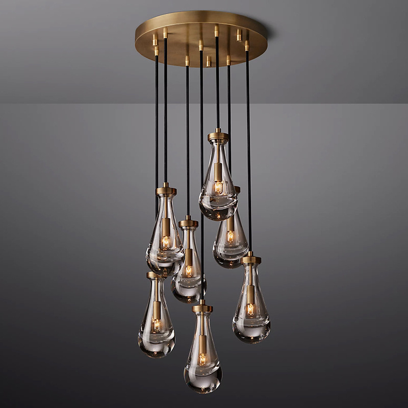 Modern luxury raindrop copper pendant hanging lamp dining room living room bedroom minimalist glass chandelier