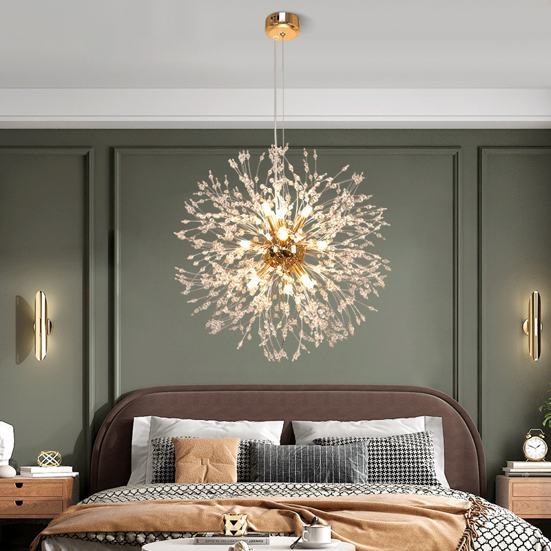 Modern Decoration Dandelion Crystal Chandelier Firefly LED Pendant Ceiling Light For Dining Bedroom