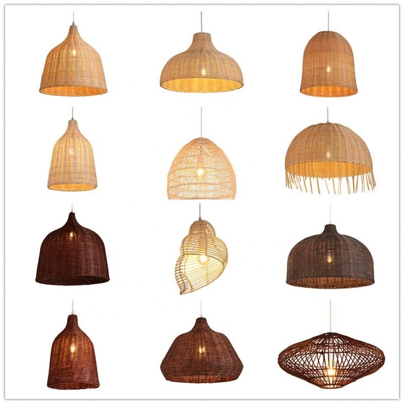 Manual rattan lamp design indoor manual wicker wholesale bamboo ceiling light Chinese style bamboo lamp shade