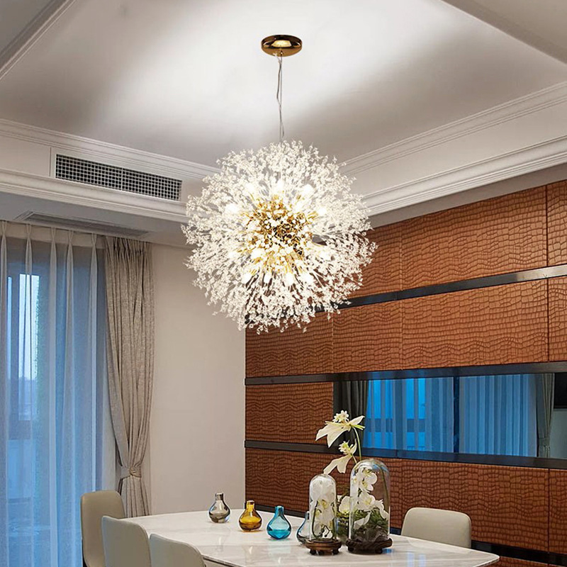 Modern Decoration Dandelion Crystal Chandelier Firefly LED Pendant Ceiling Light For Dining Bedroom