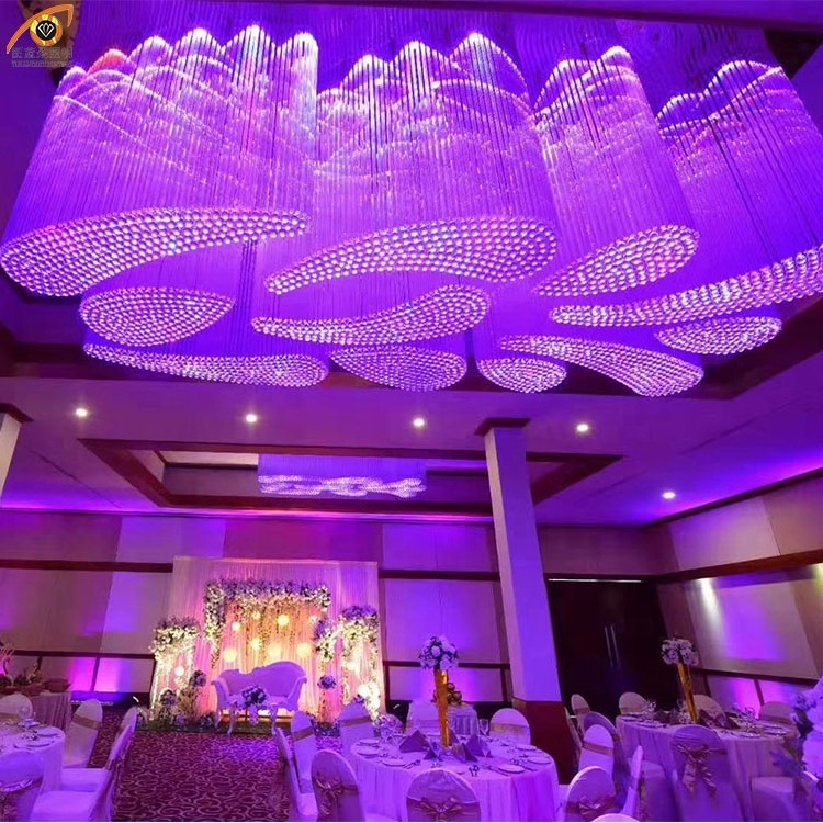 Luxury large chandelier in wedding banquet hall with Variable color creative crystal pendant light