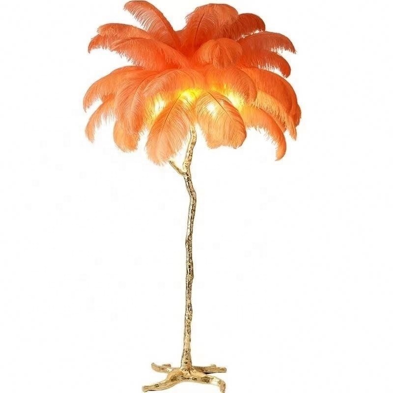 Luxury palmera table lamp ostrich feather tree stand led floor lamp arc standing natural  floor lamps with feathers