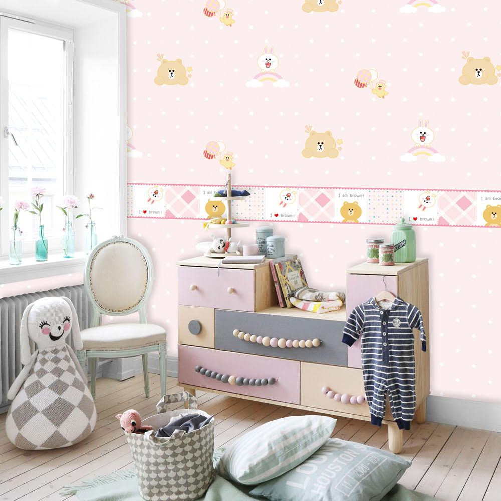 Kids room wallpaper wholesale cute bear rabbit pastel rainbow pattern wallpaper rolls for baby children little girls room decor