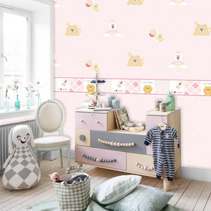 Kids room wallpaper wholesale cute bear rabbit pastel rainbow pattern wallpaper rolls for baby children little girls room decor