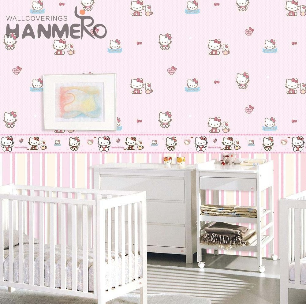 Kids Wallcoverings Wholesale Pink Hello Kitty Wallpaper Rolls Non-toxic Non woven wallpapers for children play nursery baby room