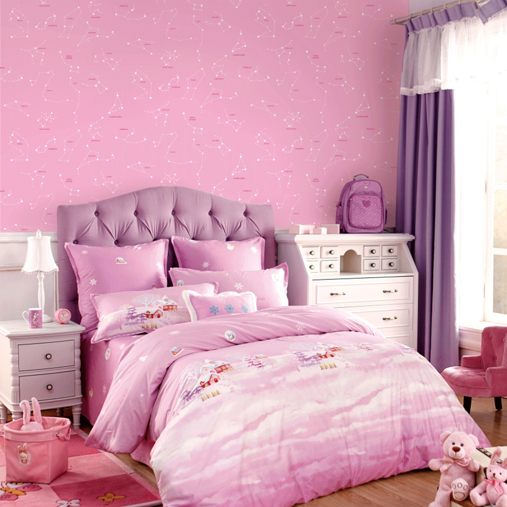 Pink Cartoon Design Wallpaper 0.53*10M/Roll for Baby Girls Bedroom Decor