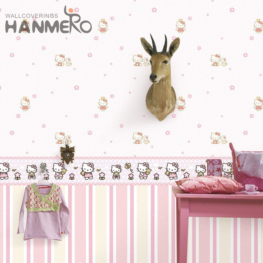 Pink Cute Hello kitty wallpaper rolls for Kids Girls children room wall decor Non woven wallpaper rolls wholesale