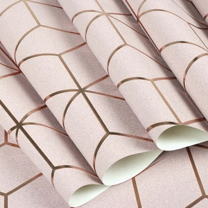 Geometric Cubic Pattern Shimmer Metallic Wallpaper Soft Pink & Rose Gold