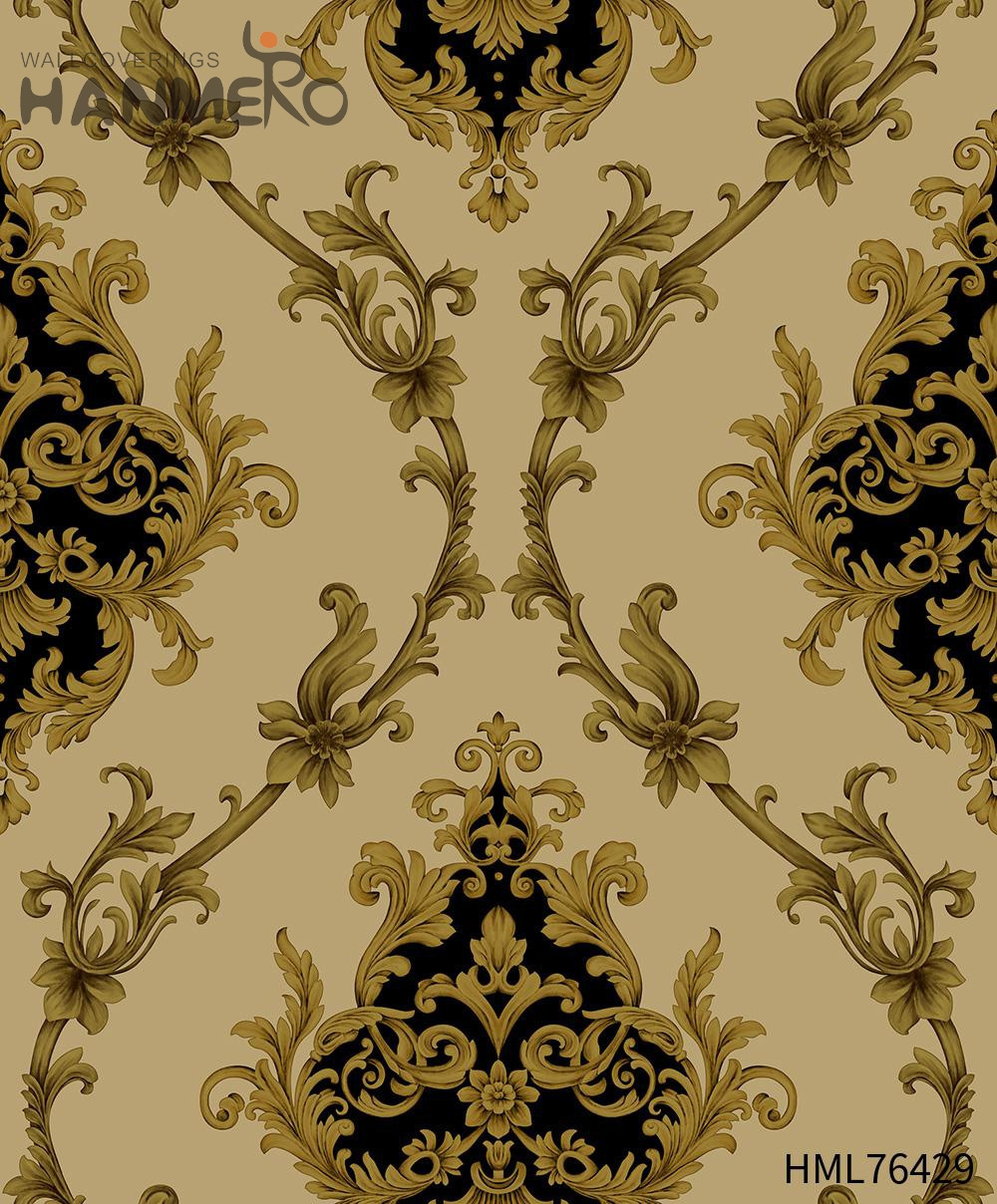 HANMERO Luxury High Grade Black Gold Embossed Texture Metallic 3D Damask wallpaper for wall Roll washable Vinyl PVC Wallpaper