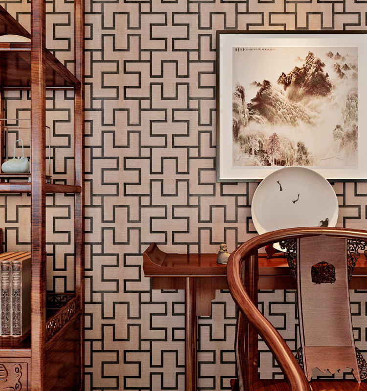 Chinese style beautiful pattern stereo grid coffee color wallpaper