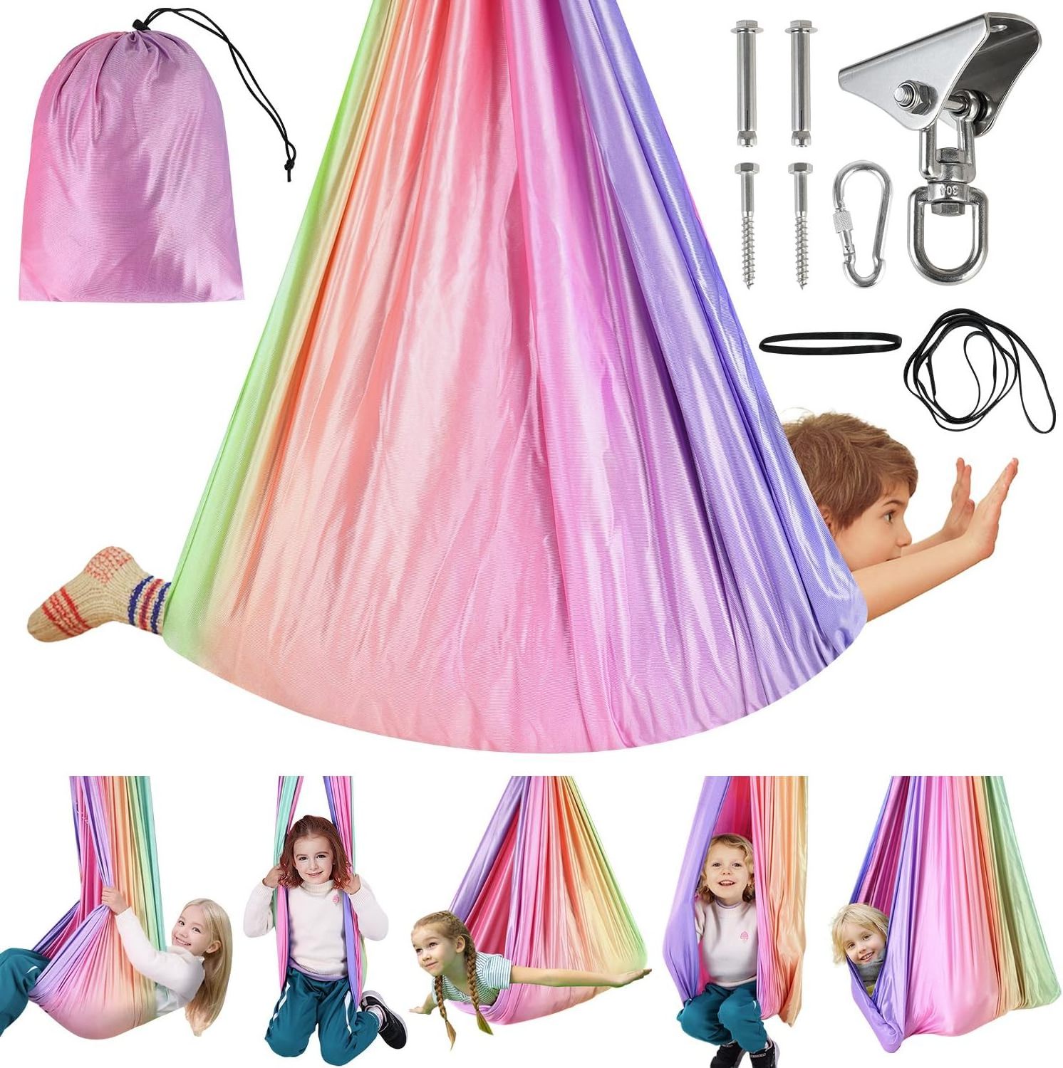 Multifunctional Elastic Kids Children Hanging Cuddle Wrap Swing Seat for Autism ADHD ADD Therapy Aerial Yoga Hammock