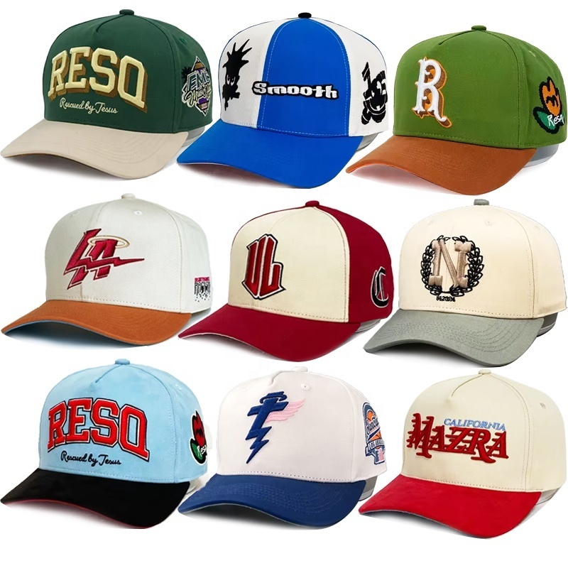 Wholesale Cheapest 5 panel 6 Panel two tone letter Custom 3d embroidery Logo Cotton Baseball Hats Caps For Men