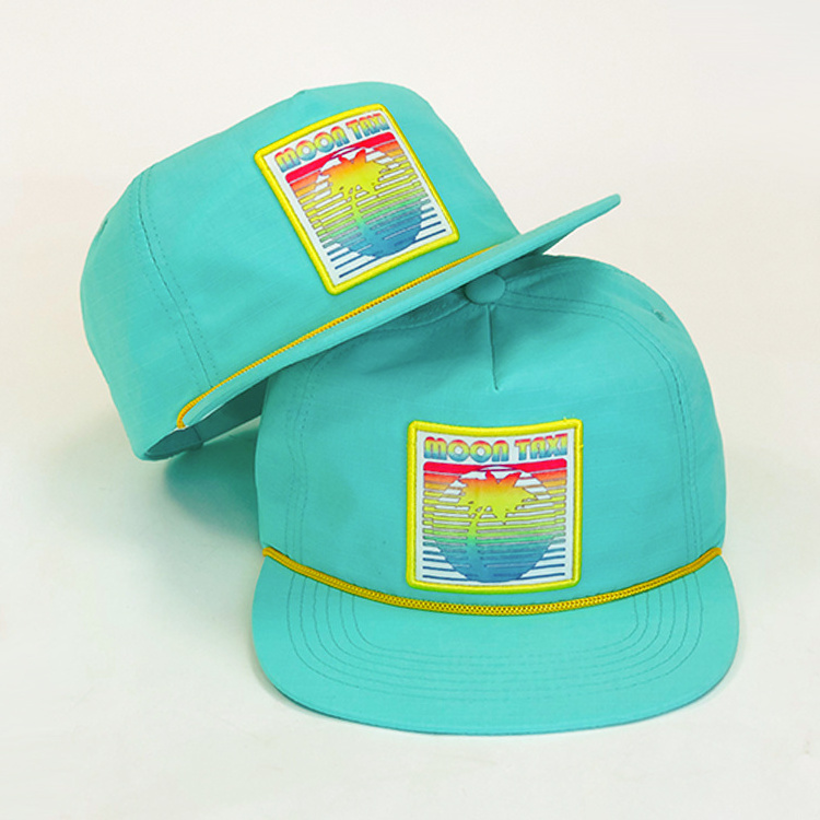 Custom Five Panel Waterproof Nylon Running Cap ,Unstructured 5 Panel Custom Rope Snapback Hat