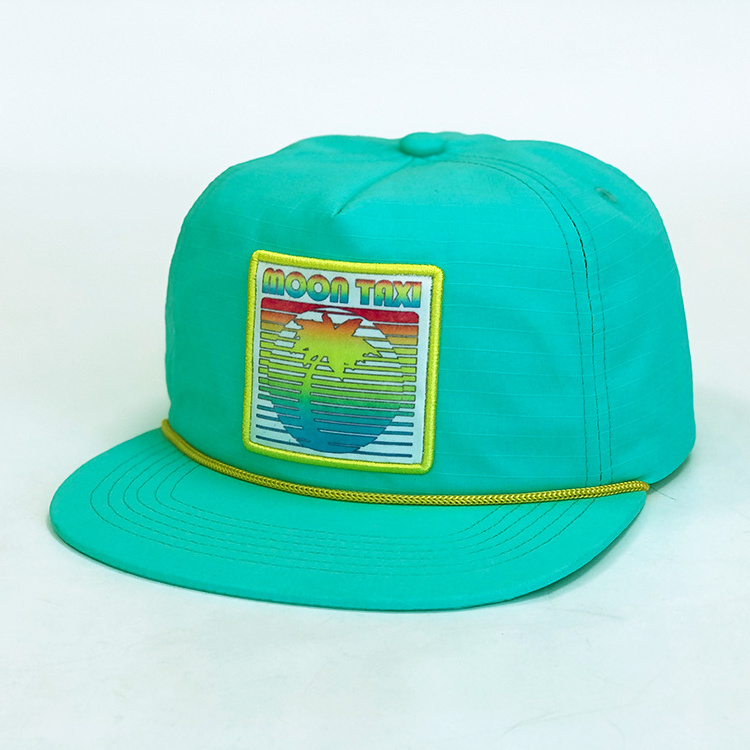 Custom Five Panel Waterproof Nylon Running Cap ,Unstructured 5 Panel Custom Rope Snapback Hat