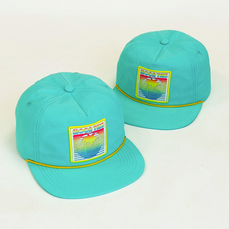 Custom Five Panel Waterproof Nylon Running Cap ,Unstructured 5 Panel Custom Rope Snapback Hat