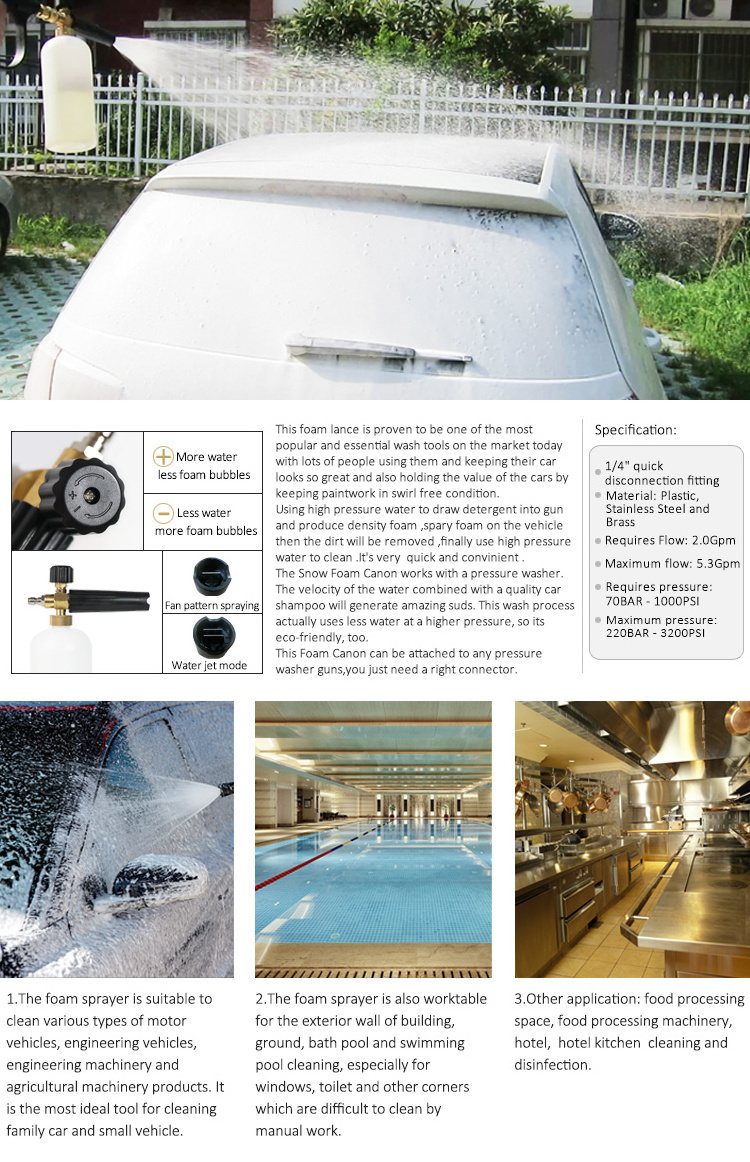 Car Wash Transparent Snow Foam Lance Snow Shampoo High Pressure WasherSnow Foamer Lance Wash Gun Car Foam Gun