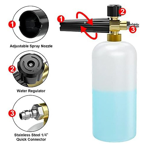 4000 Psi High Pressure Wash Snow Foam Cannon Gun Kit 5 Color Nozzles M22-14 Fitting