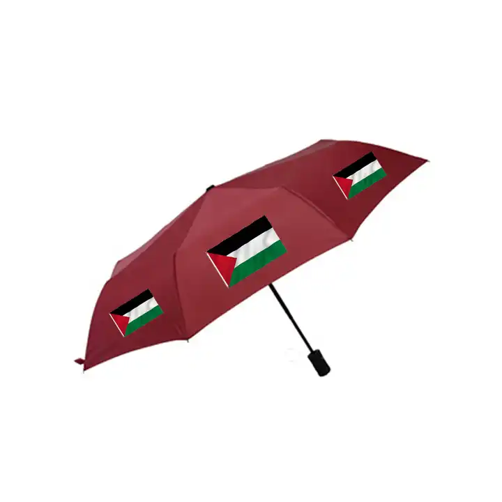 Hn Wholesale Three Folding Palestine Umbrella 190T Pongee Fabric Palestine Products Automatic Rain Umbrella With Logo