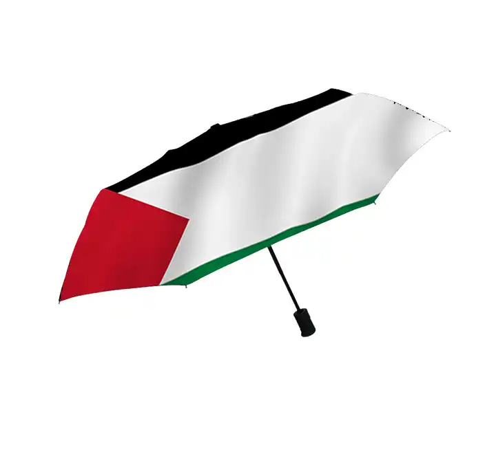 Hn Wholesale Three Folding Palestine Umbrella 190T Pongee Fabric Palestine Products Automatic Rain Umbrella With Logo