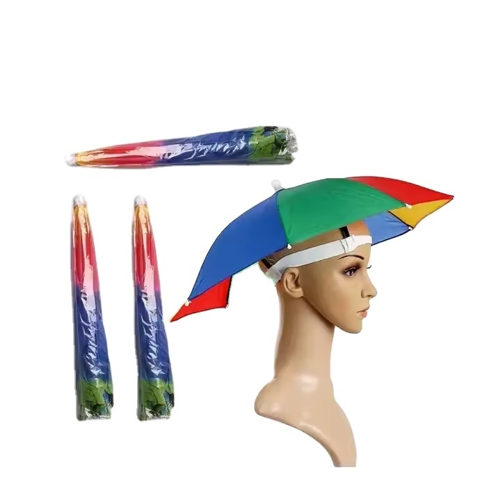 Hannuo Wholesale Top Folding Rain Outdoor Sun Portable Baby Adult Shape Head Hat Umbrella with Fan Kids Adult