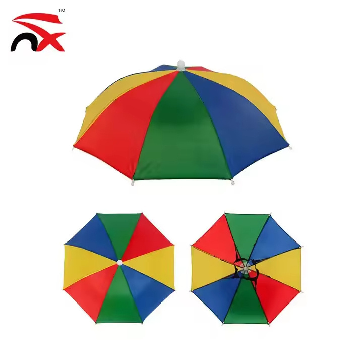 Hannuo Wholesale Top Folding Rain Outdoor Sun Portable Baby Adult Shape Head Hat Umbrella with Fan Kids Adult