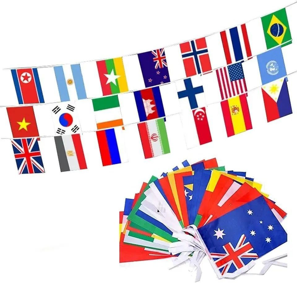 Cheaper Price Custom Logo Bunting Flag Banner Waterproof 14*21cm Polyester Hang Flag Set Of 20 Country Rectangle String Flag