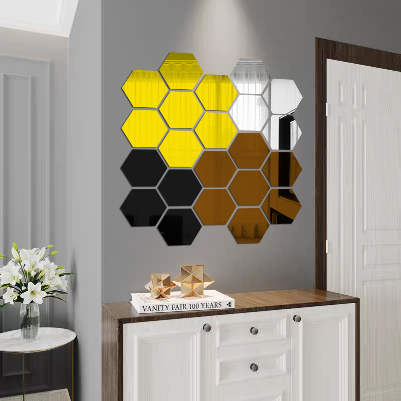 Custom Shape Hexagonal Mirror Stickers 3d Mirror Wall Sticker Acrylic Mural Room Decor Gold Mirror Acrylic Sheet for Decor