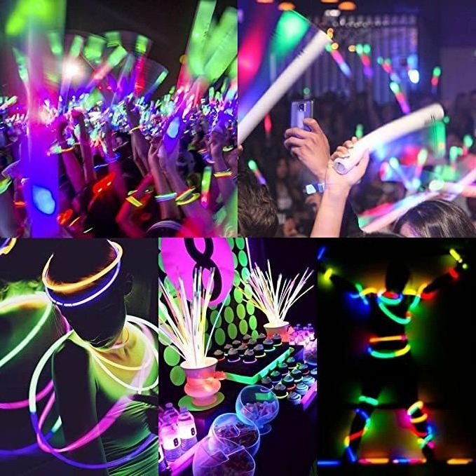 Glow Sticks Bulk 8 inches Bracelets Necklaces Glow in the Dark Neon for Christmas Party Supplies Pack