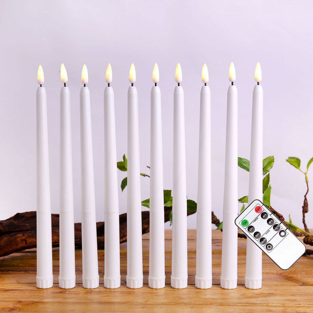 Flameless Taper Candles with Timer Battery Operated LED Flickering 3D Flame Real Wax Window Candle Wedding Fireplace Decoration