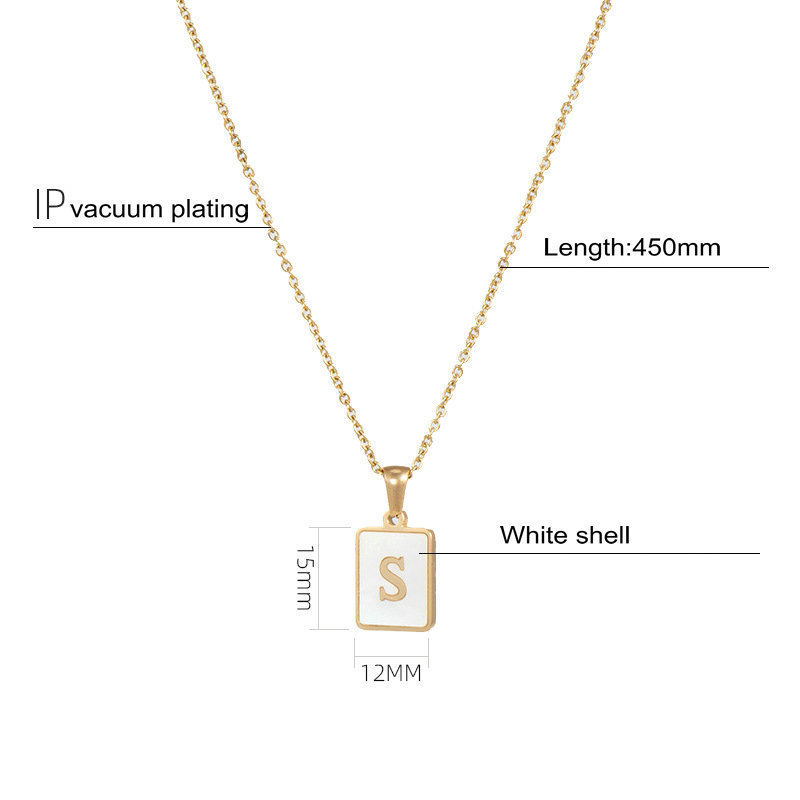 High quality 18K Gold Stainless Steel Letter A-Z Initial Necklace For Women White Rectangle Shell Alphabet Pendant Necklace