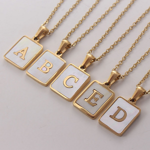 High quality 18K Gold Stainless Steel Letter A-Z Initial Necklace For Women White Rectangle Shell Alphabet Pendant Necklace