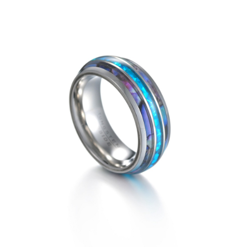 New Arrival Popular Tungsten Wedding Ring Shell Opal Inlaid Tungsten Ring For Men