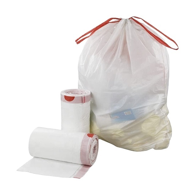 White Plastic Drawstring Garbage Bag All Storages Different Sizes Kitchen Bag Made In Viet Nam Factory Direct Affordable Price