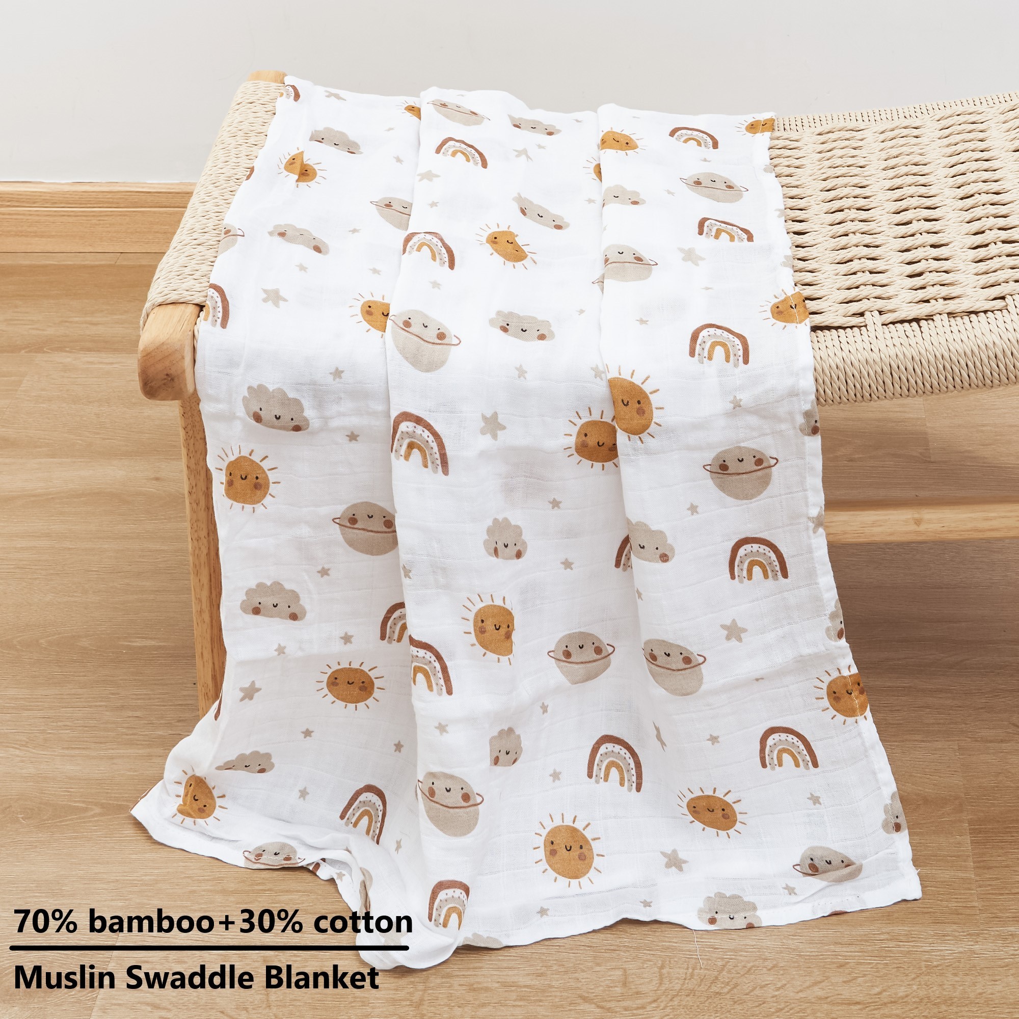 Wholesale Custom 2 Layer GOTS Organic Bamboo Cotton Newborn Muslin Swaddle Baby Blankets