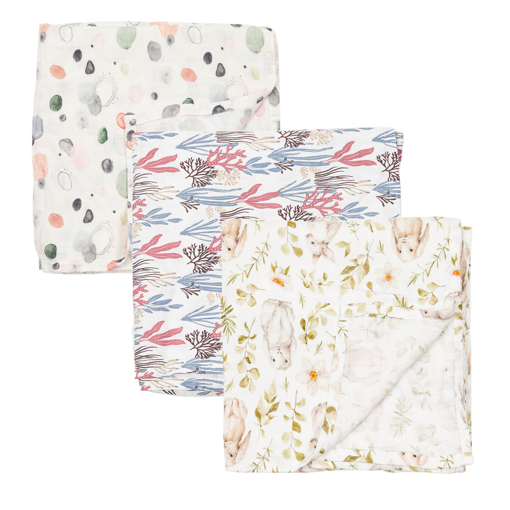 Infant Baby Flower Print Bamboo And Muslin Cotton Blanket Swaddle For Newborn Baby Muslin Swaddle