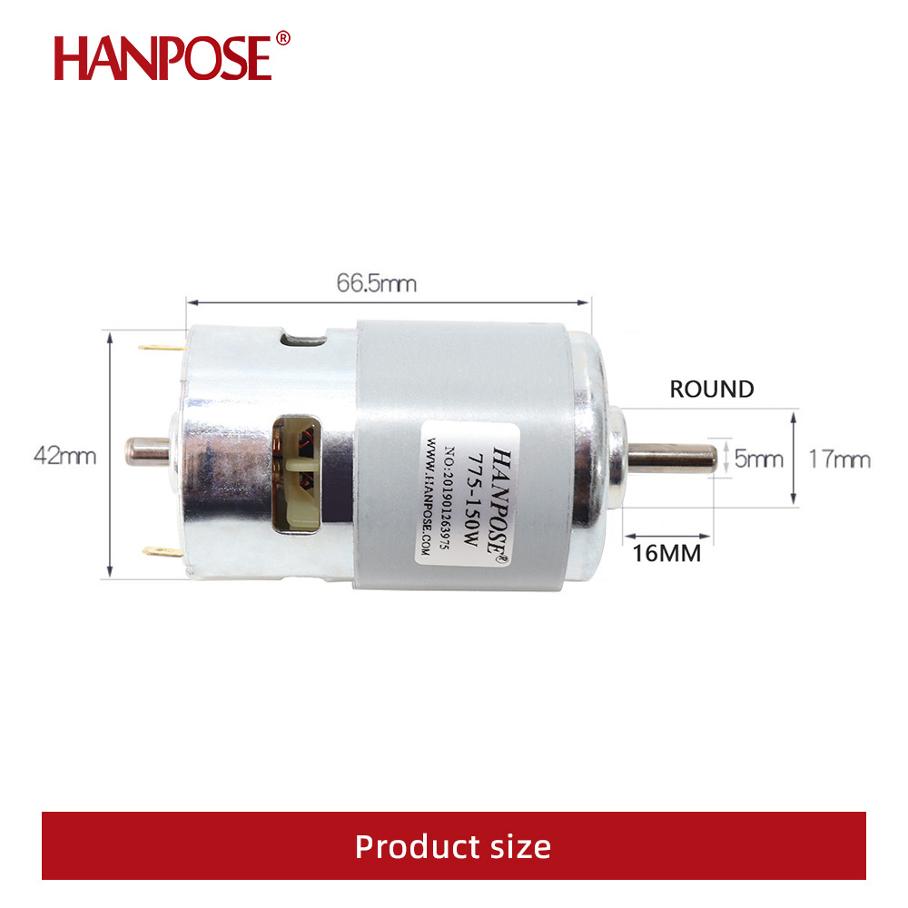 HANPOSE 5-20A 775-288W 6000RMP 12V Motor  Brush dc motors  lawn mower motor with two ball bearing Rated