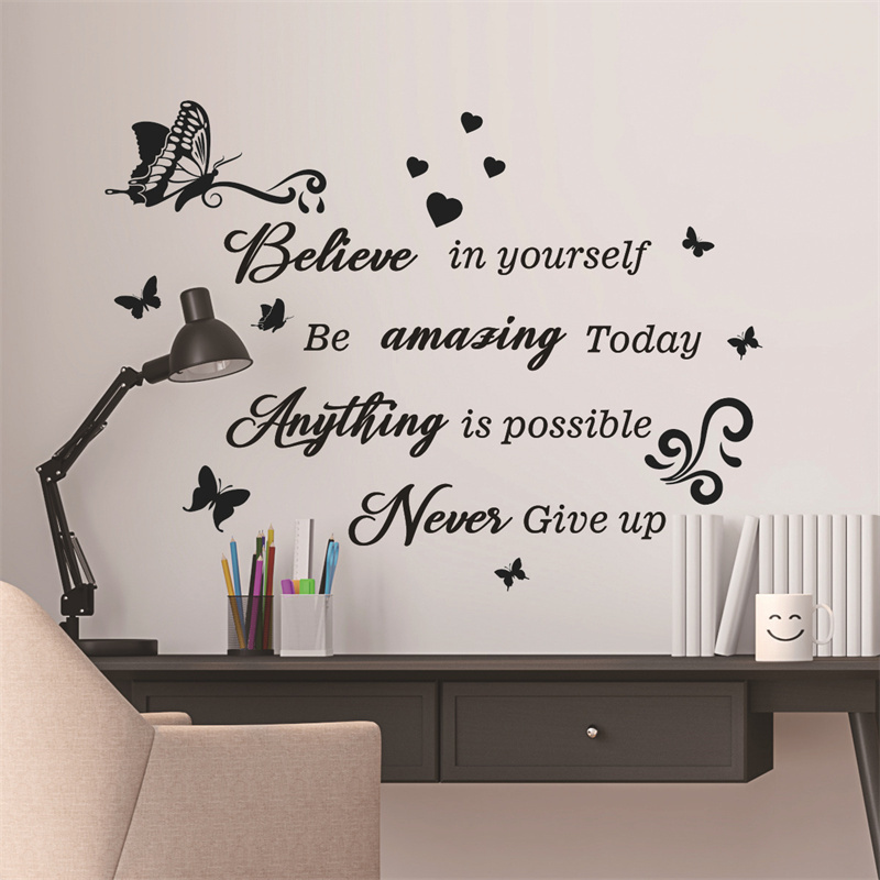 Inspirational Quotes Wall Decals Removable Motivational Saying Wall Stickers Positive Butterfly Sticker Wall Art Decor