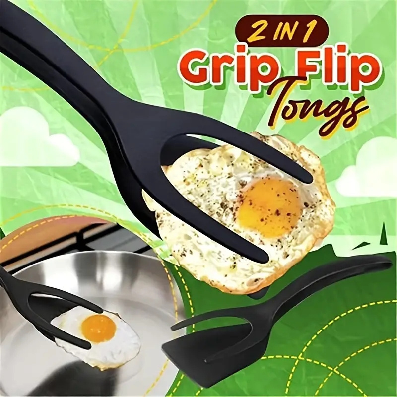 Fried Egg Double Spatula 2 In 1 Grip Steak Turners Flip Tongs Bread Clamp Barbecue Shovel for Kitchen Cook Gadgets Accessories