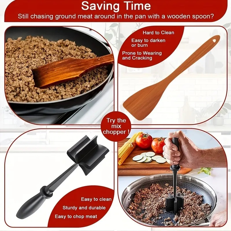 Kitchen Meat Chopper Ground Beef Masher Utensil Heat Resistant Potato Masher Tool Kitchen Gadgets Multifunctional Cookware