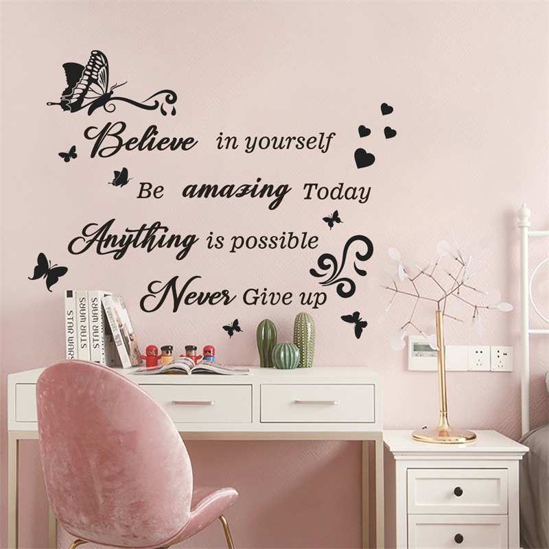 Inspirational Quotes Wall Decals Removable Motivational Saying Wall Stickers Positive Butterfly Sticker Wall Art Decor