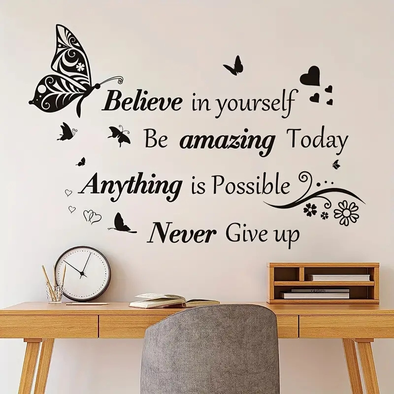 Inspirational Quotes Wall Decals Removable Motivational Saying Wall Stickers Positive Butterfly Sticker Wall Art Decor