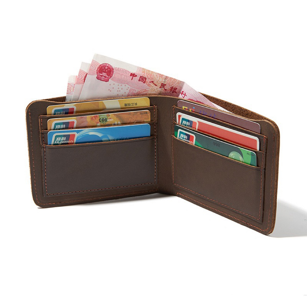 Men's Genuine Leather Design Fashion Brown Slim Wallet Front Pocket Money Clip Mini Bill Cash Purse Vintage Credit Card Wallets