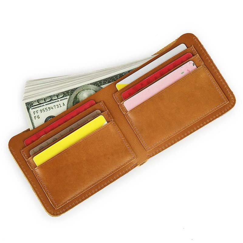 Men's Genuine Leather Design Fashion Brown Slim Wallet Front Pocket Money Clip Mini Bill Cash Purse Vintage Credit Card Wallets