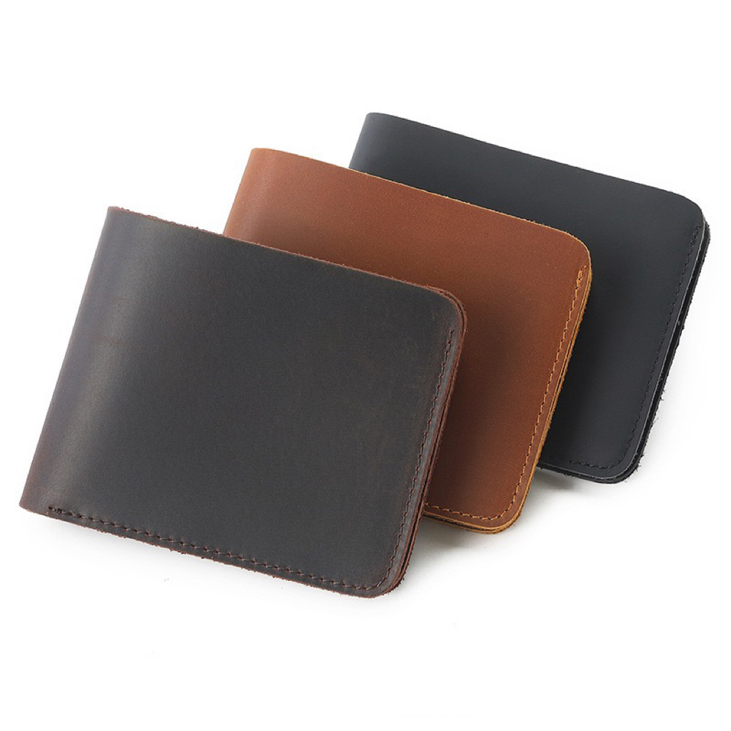 Men's Genuine Leather Design Fashion Brown Slim Wallet Front Pocket Money Clip Mini Bill Cash Purse Vintage Credit Card Wallets