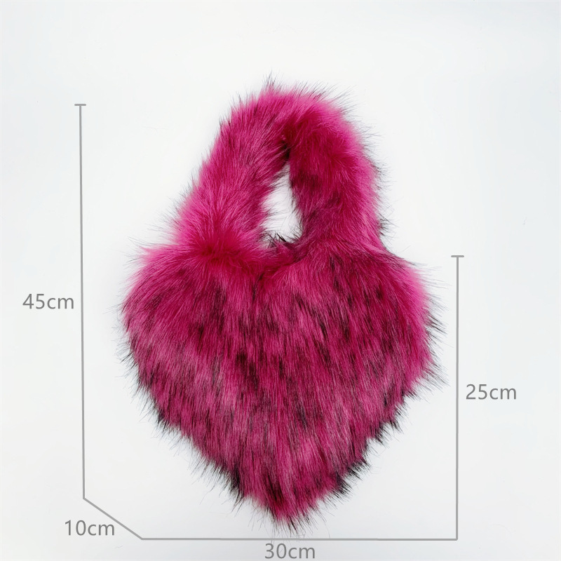 Hot Fashion Girls Heart Shaped Faux Fox Winter Furry Handbag Women Gothic Punk Raccoon Fur Messenger Shoulder Bag