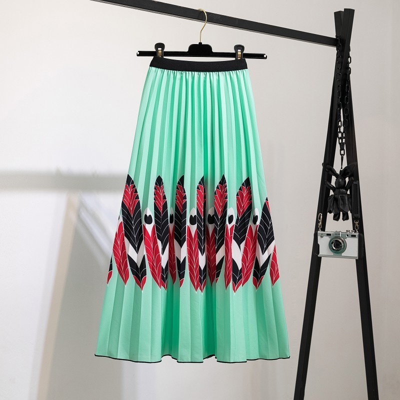 2022 Pleated Skirt Women Summer  New  Print Cartoon Pattern  Elastic Women Skirts Big Swing Party Holiday High Waist Skirts