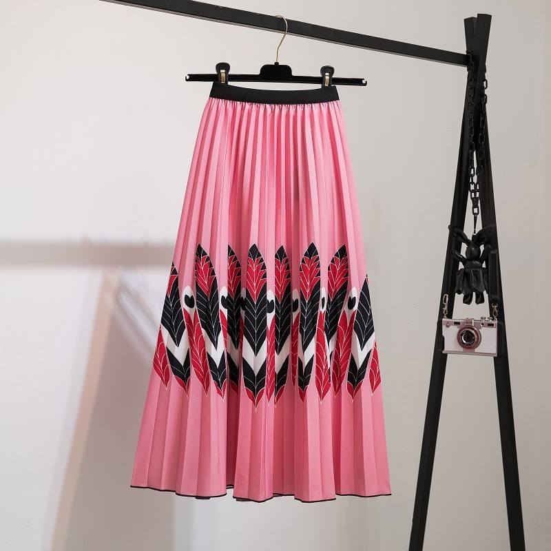 2022 Pleated Skirt Women Summer  New  Print Cartoon Pattern  Elastic Women Skirts Big Swing Party Holiday High Waist Skirts