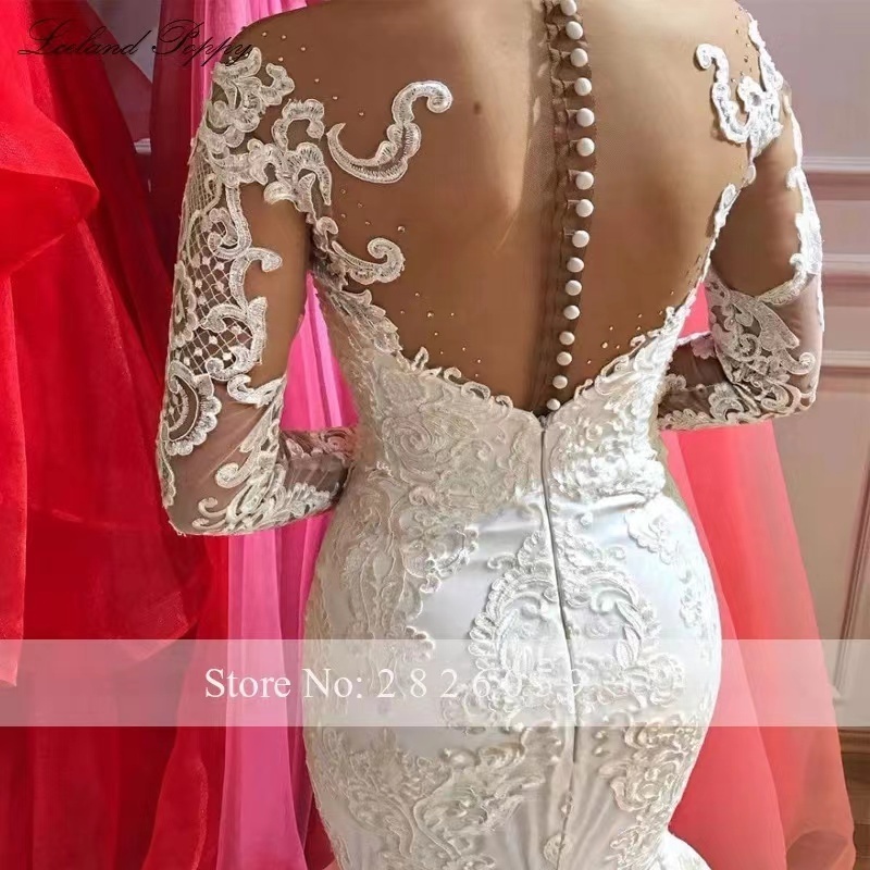 2022 New  2 Pieces Mermaid Wedding Dresses With Detachable Train Full Sleeves Big Bow Beaded Bridal Gowns Button