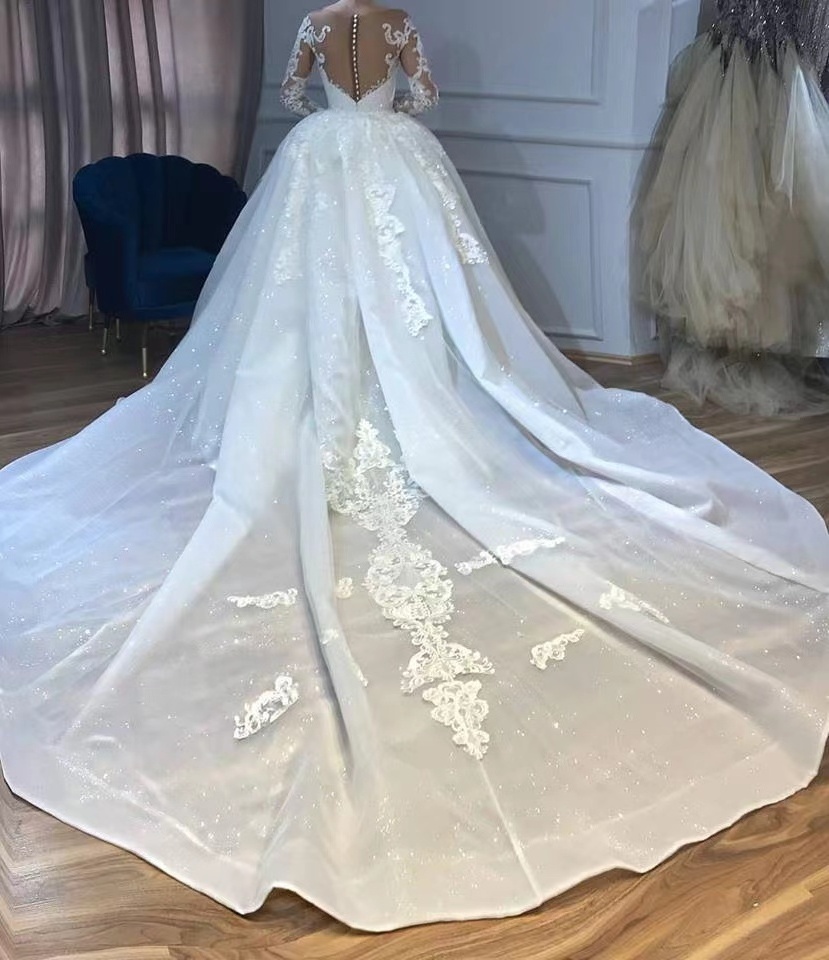 2022 New  2 Pieces Mermaid Wedding Dresses With Detachable Train Full Sleeves Big Bow Beaded Bridal Gowns Button